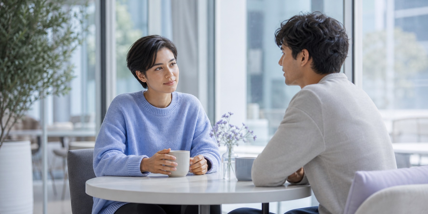 Two people in a gentle real-world connection scene