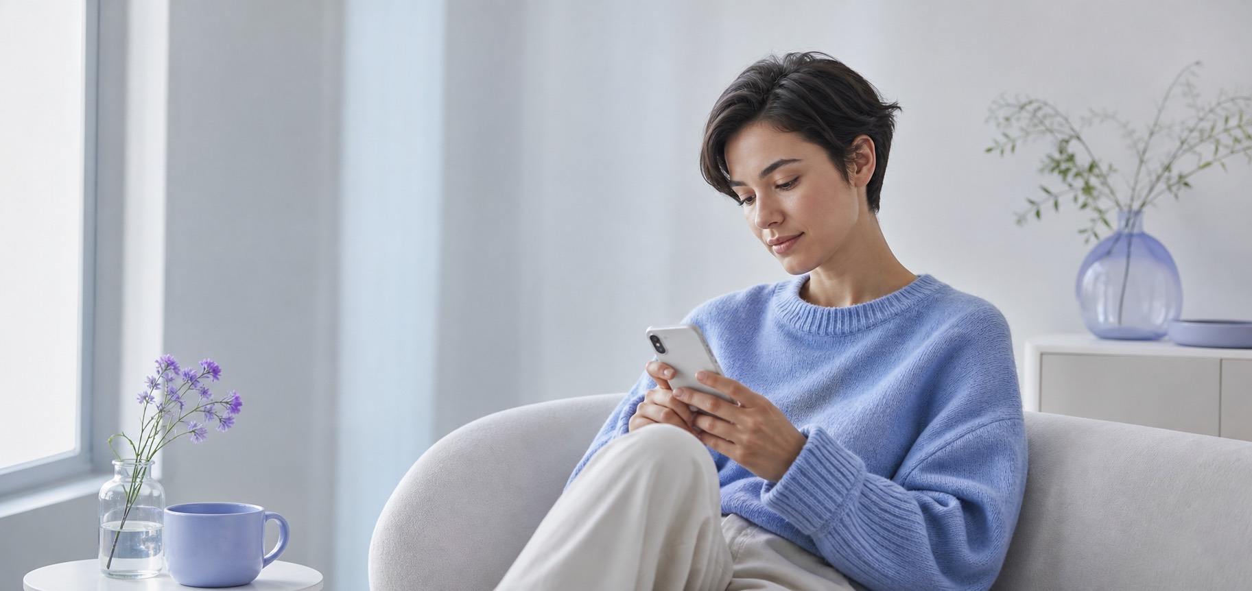 Person using Echoist in a calm lifestyle setting