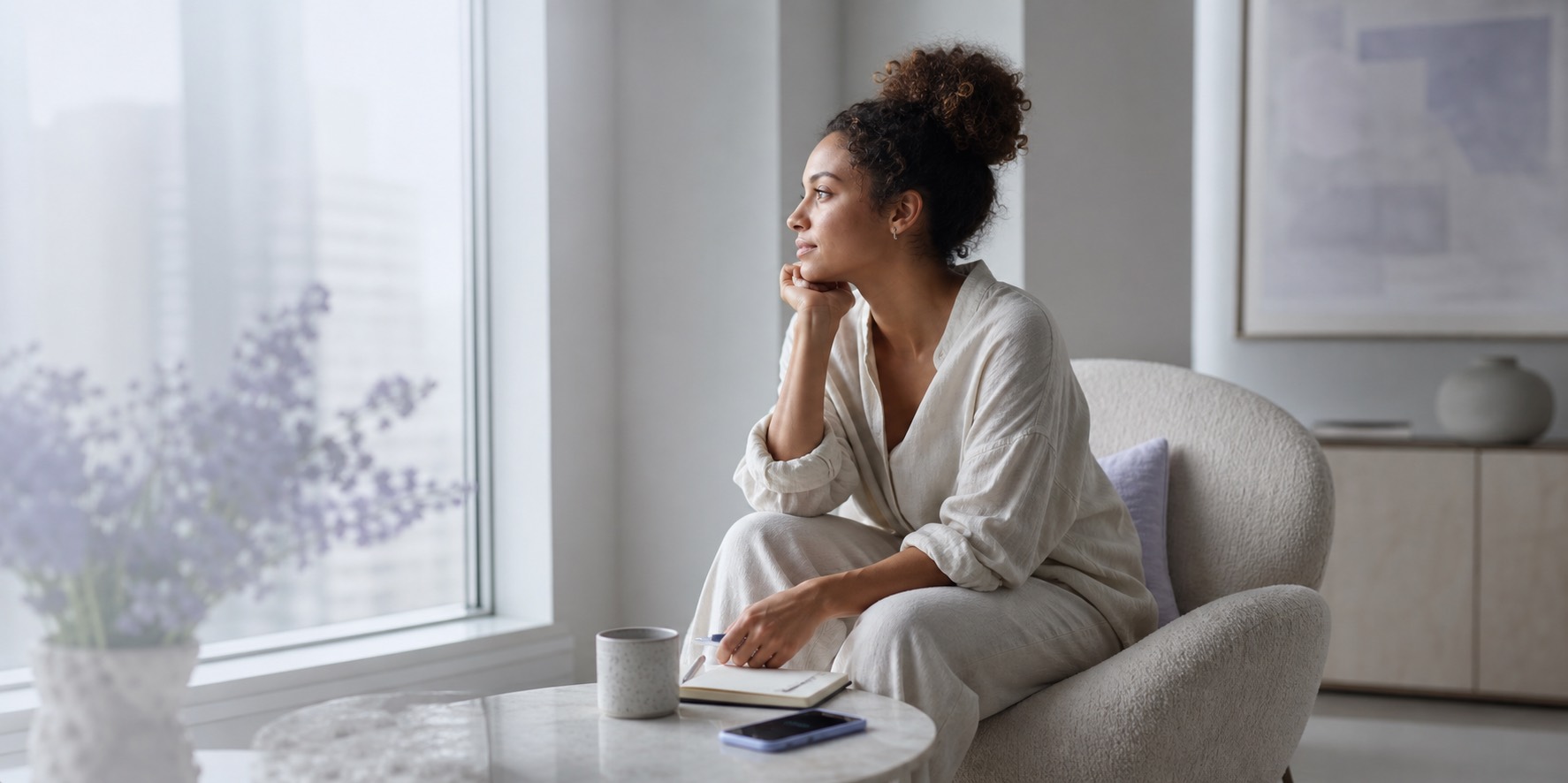 Reflective lifestyle scene representing private AI companionship